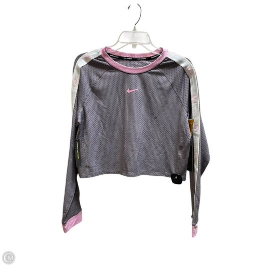 Athletic Top Long Sleeve Collar By Nike Apparel In Grey, Size: M